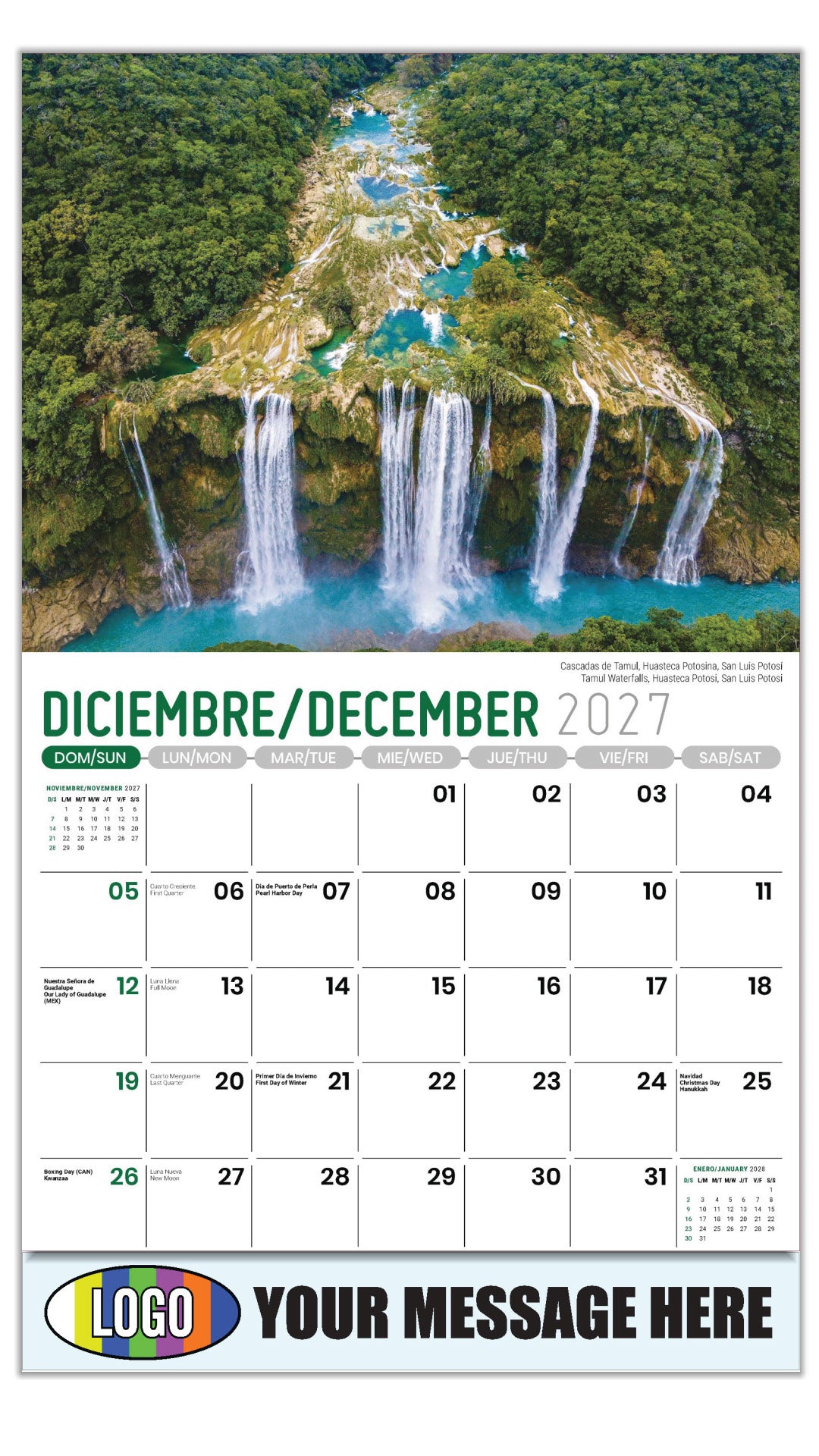2027 Business Promotion Calendar - Scenes of Mexico - Tamul Waterfalls, Huasteca Potosina, San Luis Potosi | 
Cascadas de Tamul, Huasteca Potosina, San Luis Potosí - December