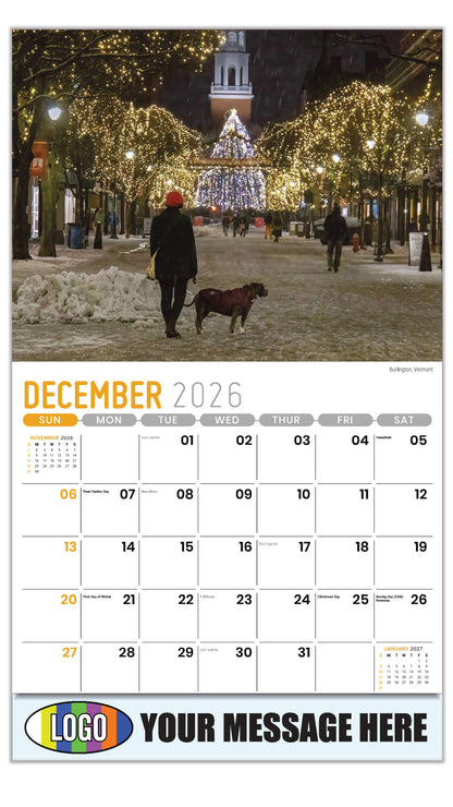 2027 Business Promotional Calendar - Scenes of New England - Burlington, Vermont - December_a