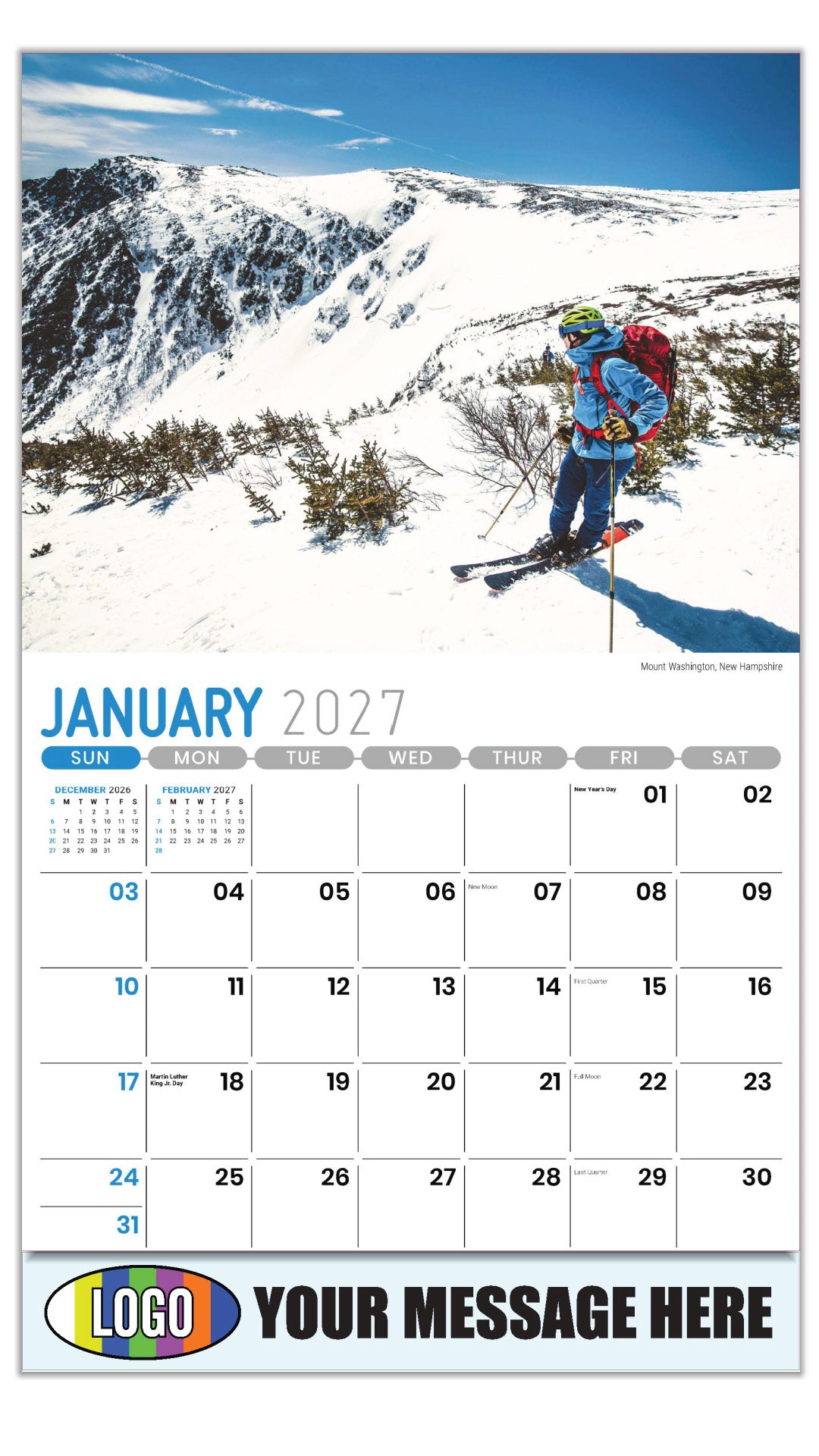 2027 Business Promotional Calendar - Scenes of New England - Mount Washington, New Hampshire - January