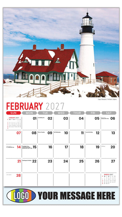 2027 Business Promotional Calendar - Scenes of New England - Cape Elizabeth, Portland, Maine - February