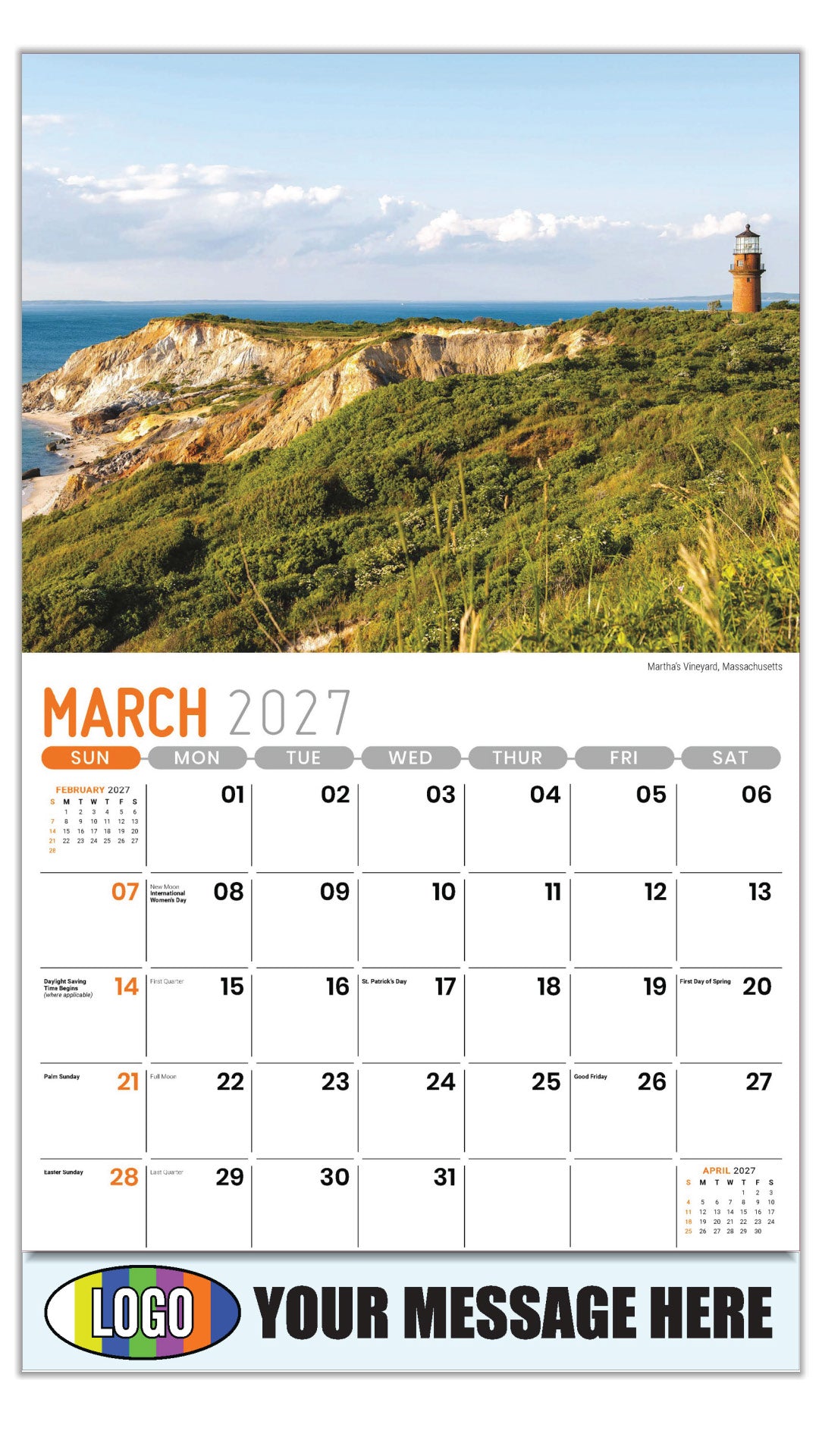 2027 Business Promotional Calendar - Scenes of New England - Martha's Vineyard, Massachusetts - March