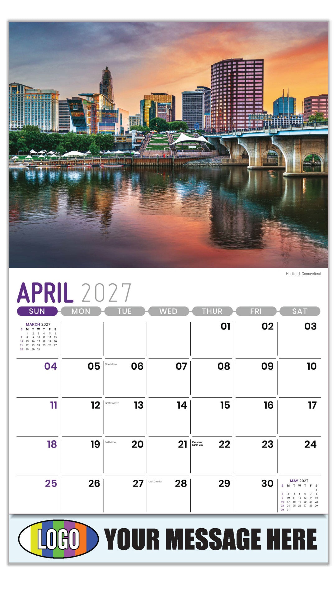 2027 Business Advertising Calendar - Scenes of New England - Hartford, Connecticut - April