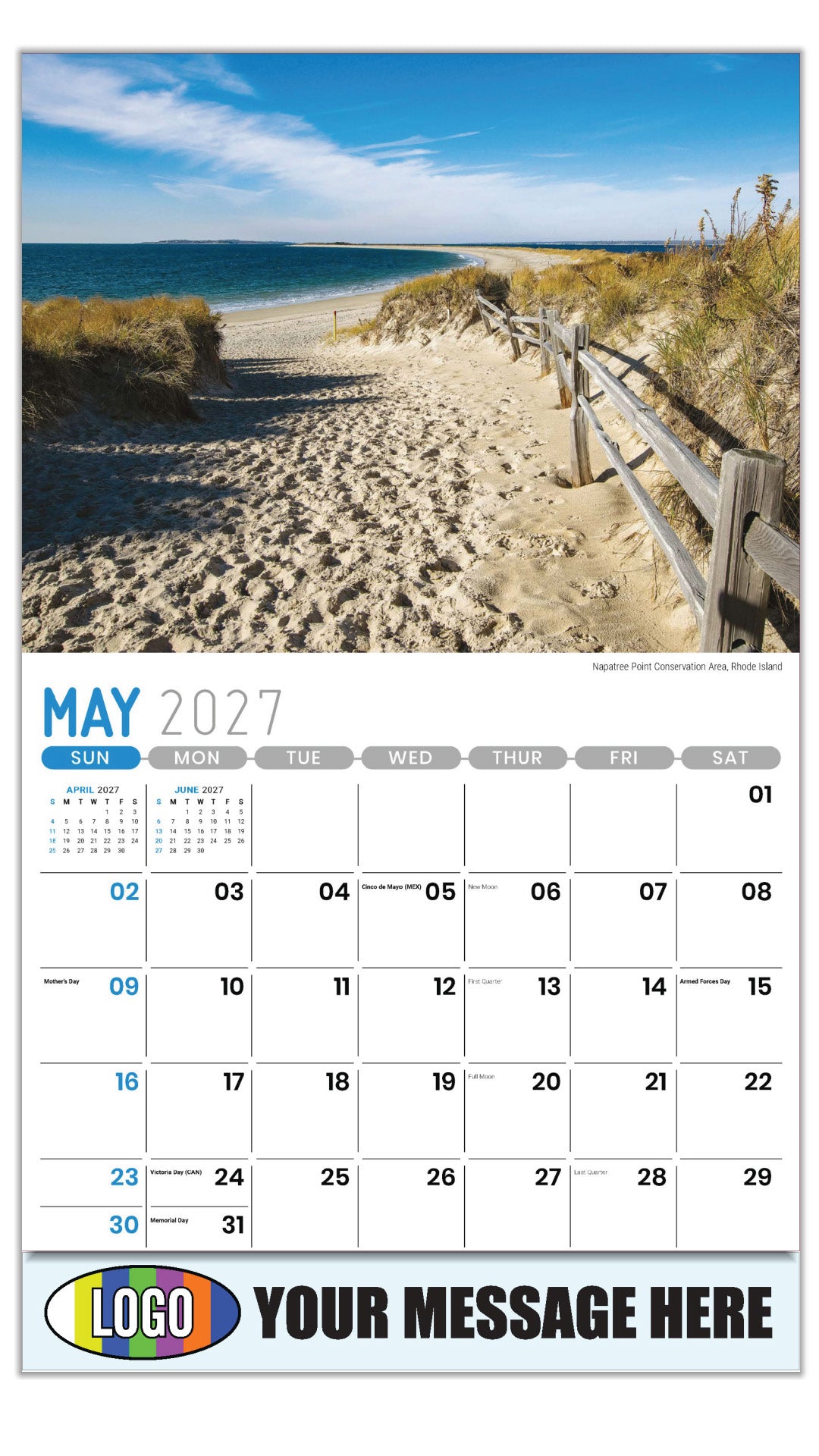 2027 Business Advertising Calendar - Scenes of New England - Napatree Point Convservation Area, Rhode Island - May