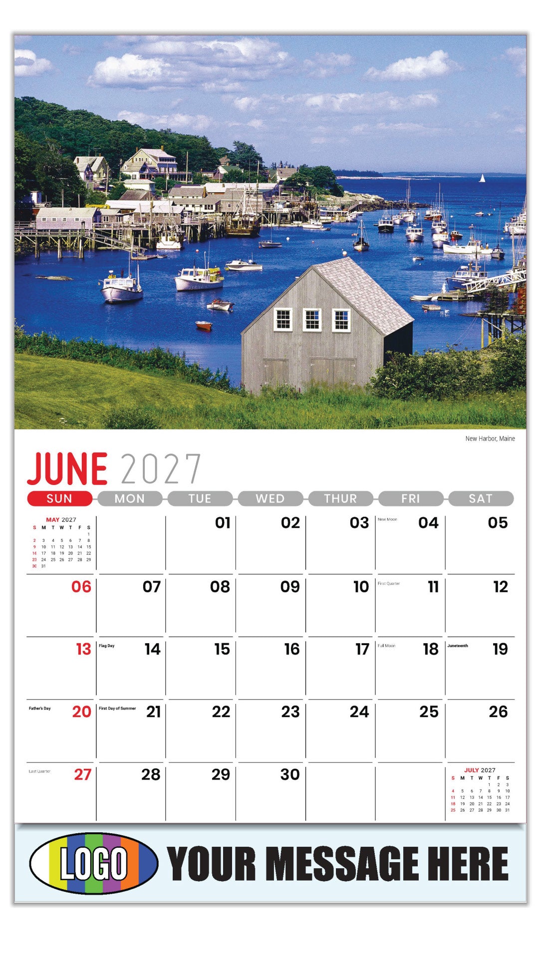 2027 Business Advertising Calendar - Scenes of New England - New Harbor, Maine - June