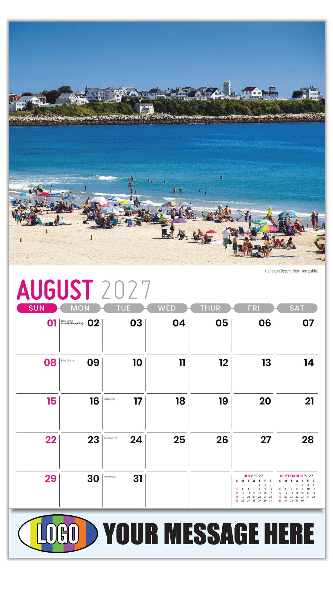 2027 Business Promo Calendar - Scenes of New England - Hampton Beach, New Hampshire - August