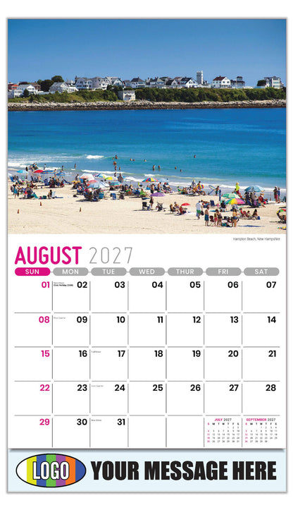 2027 Business Promo Calendar - Scenes of New England - Hampton Beach, New Hampshire - August