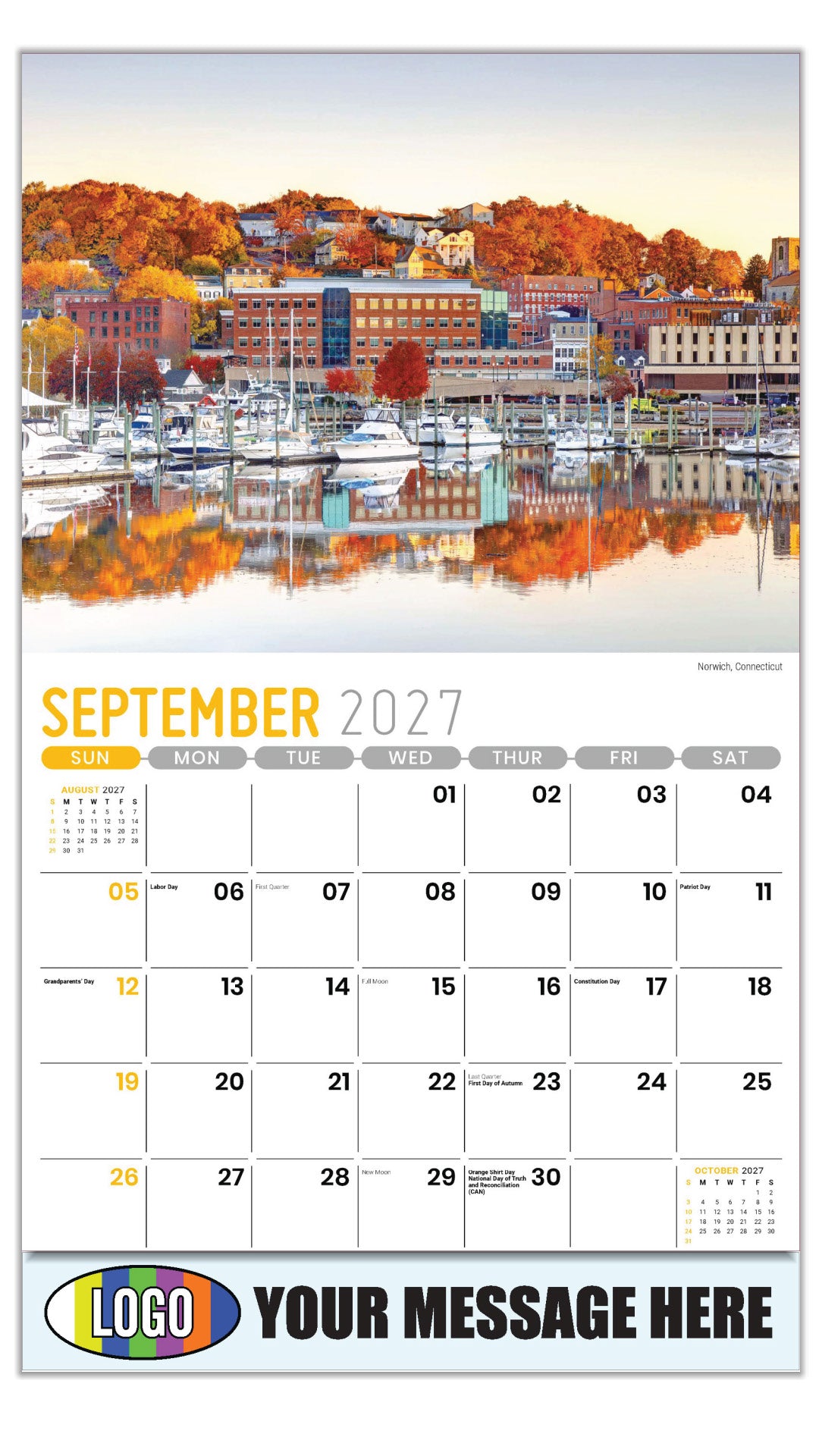 2027 Business Promo Calendar - Scenes of New England - Norwich, Connecticut - September