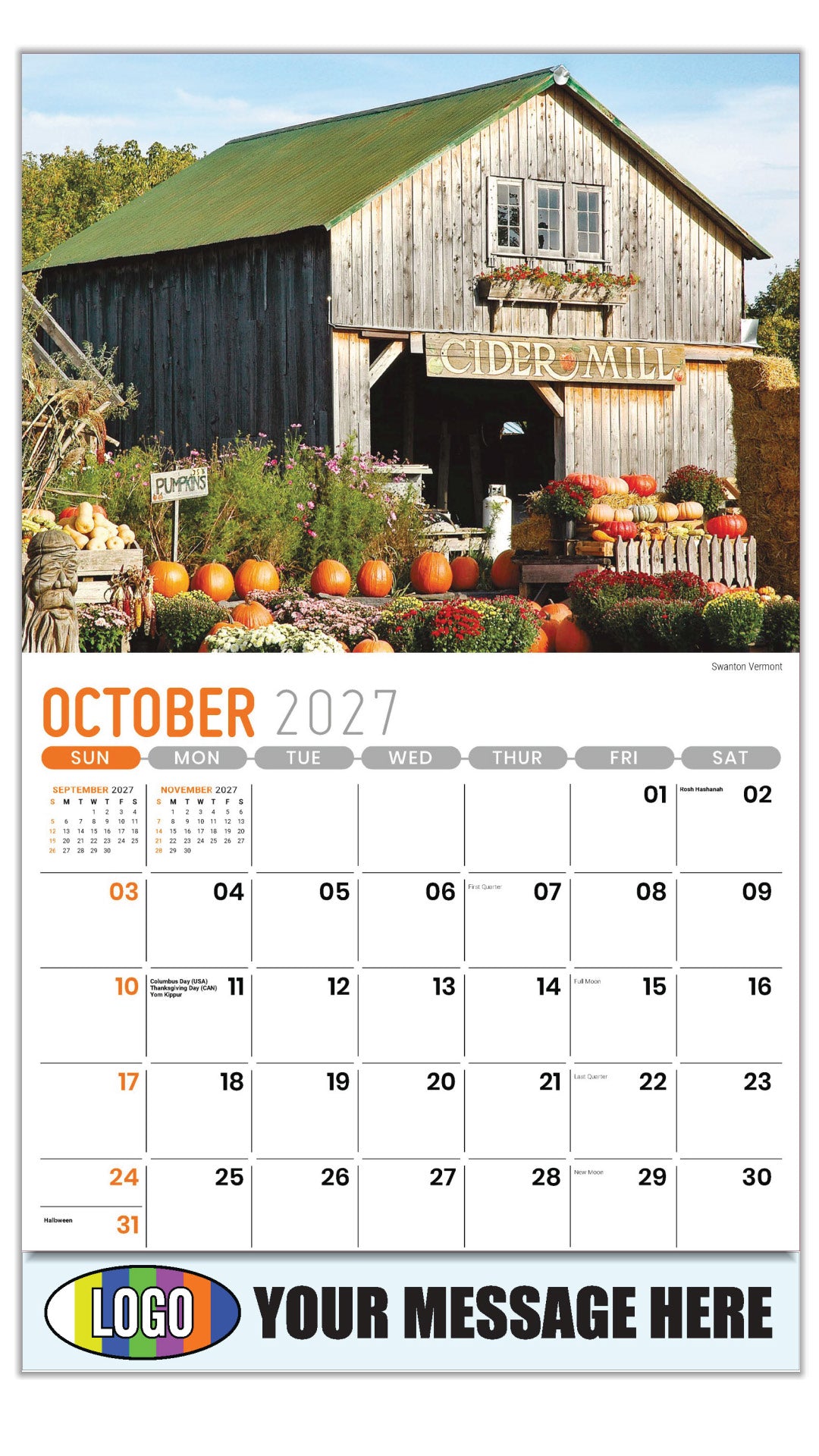 2027 Business Promotion Calendar - Scenes of New England - Swanton Vermont - October