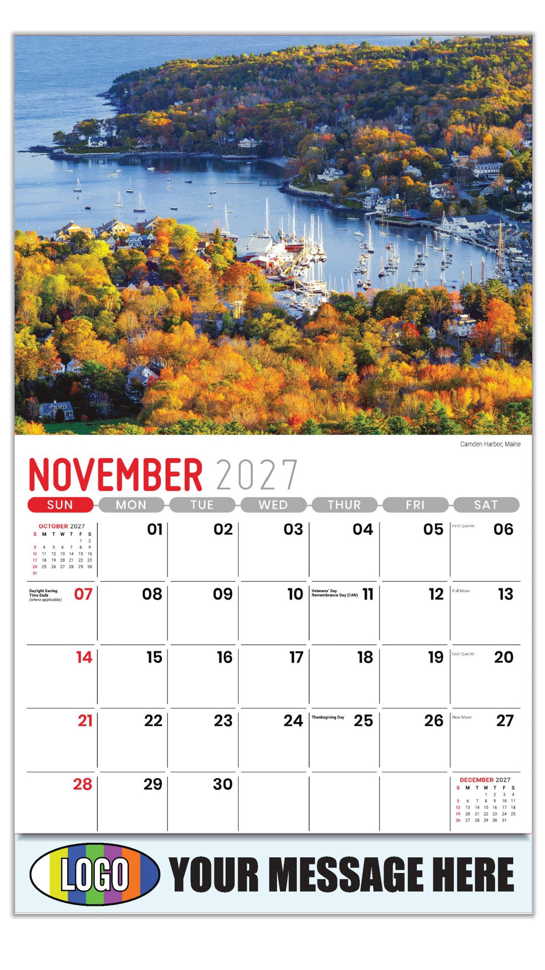 2027 Business Promotion Calendar - Scenes of New England - Camden Harbor, Maine - November