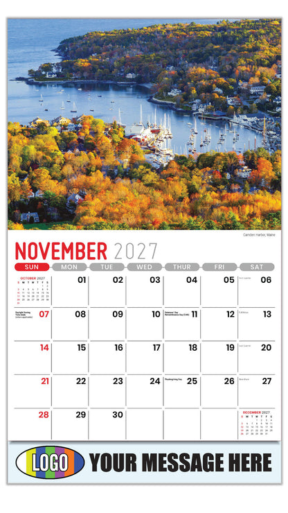 2027 Business Promotion Calendar - Scenes of New England - Camden Harbor, Maine - November