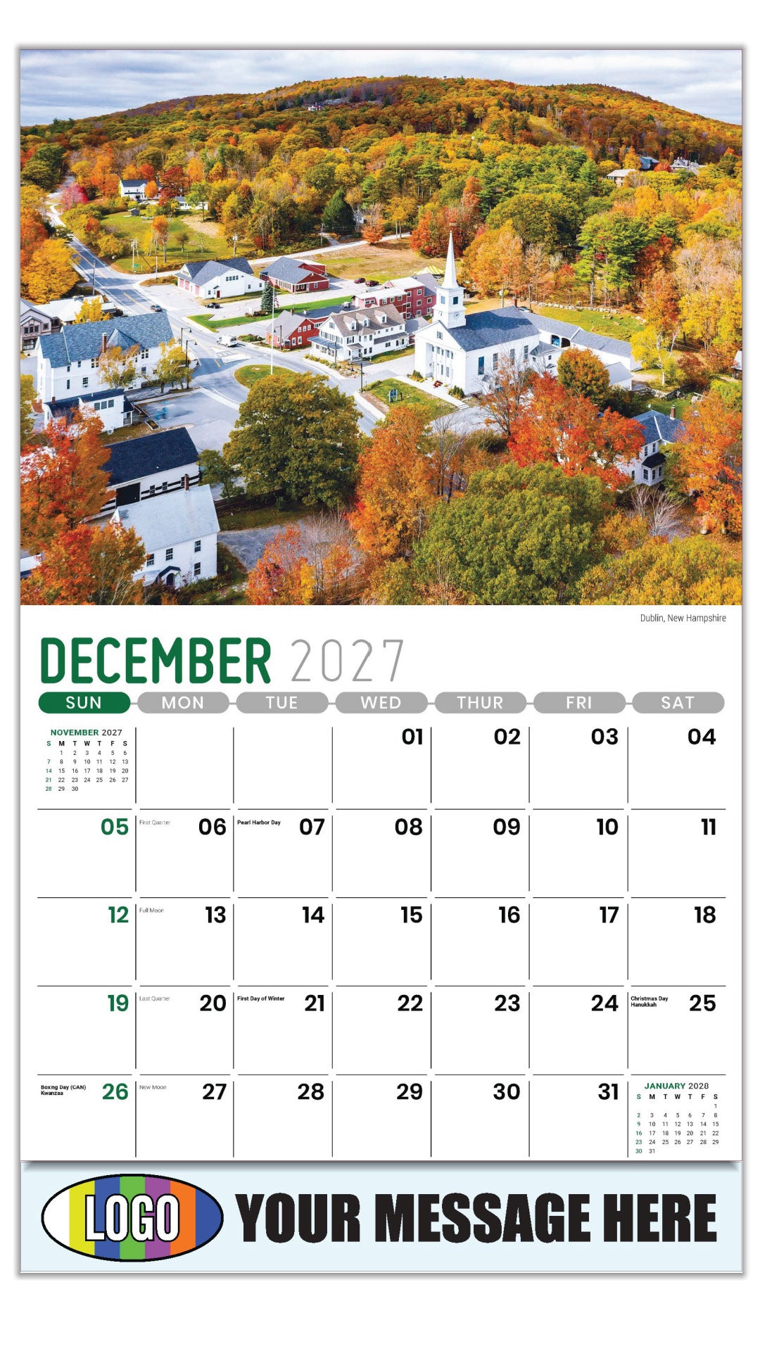 2027 Business Promotion Calendar - Scenes of New England - Dublin, New Hampshire - December