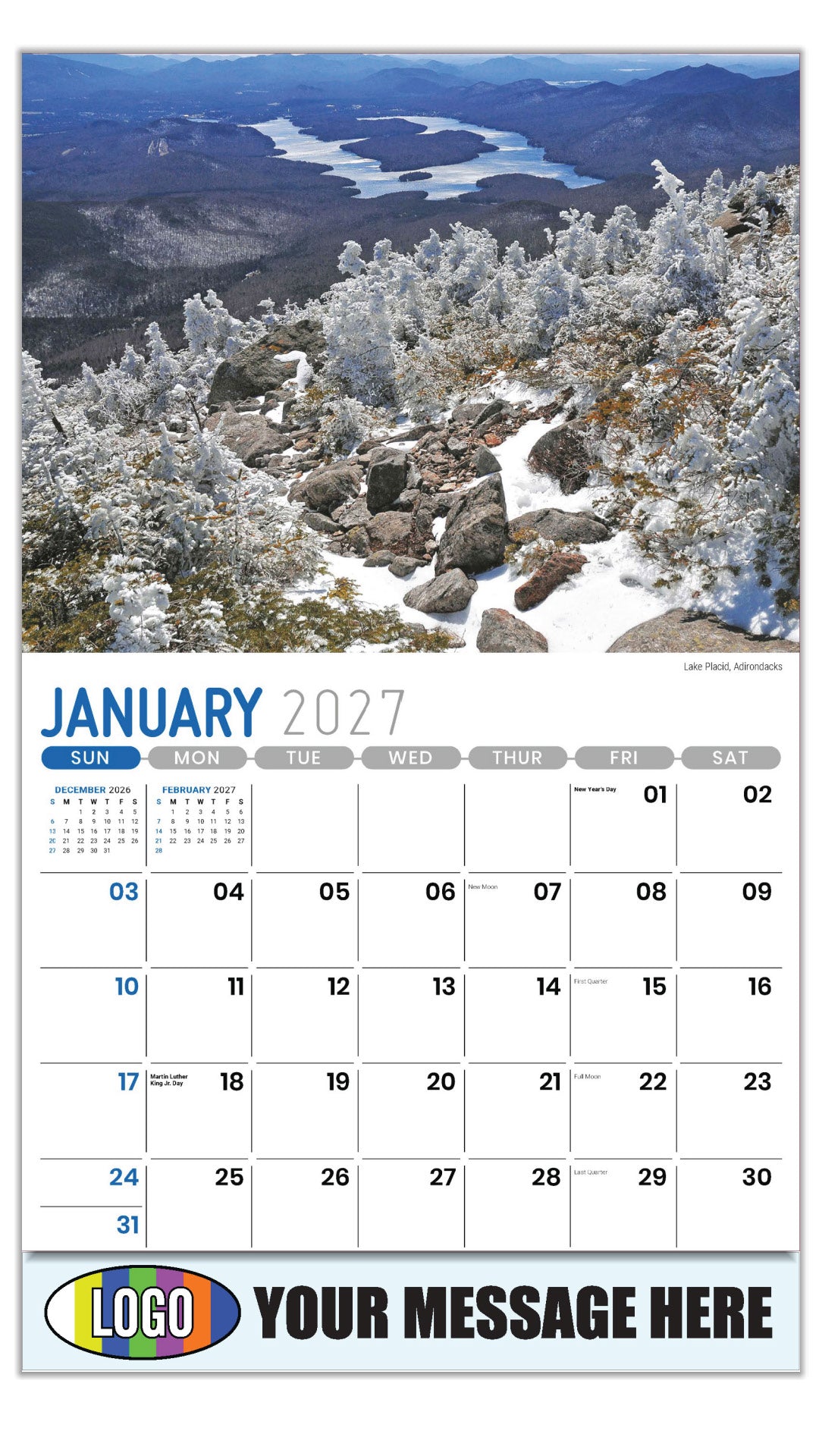 2027 Business Promotional Calendar - Scenes of New York - 

Lake Placid, Adirondacks  - January