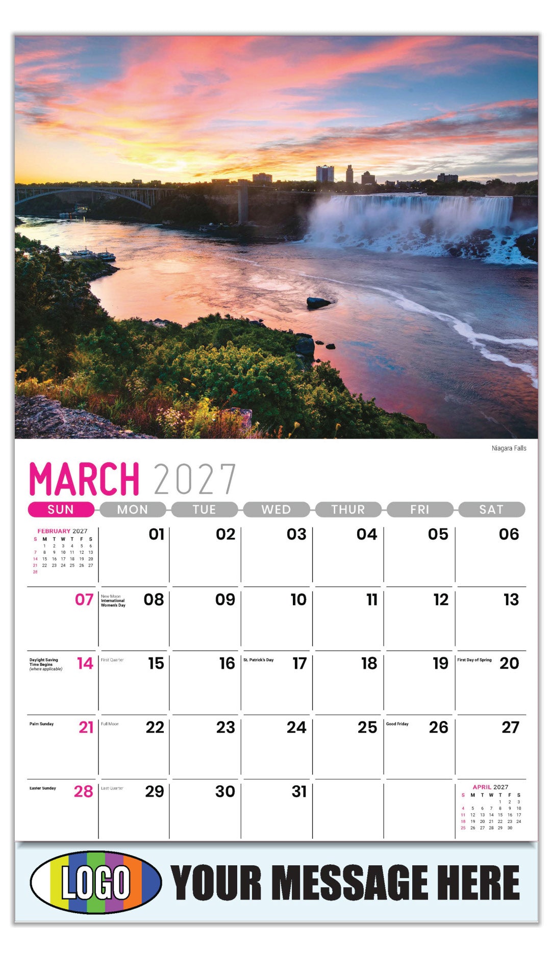 2027 Business Promotional Calendar - Scenes of New York - Niagara Falls - March