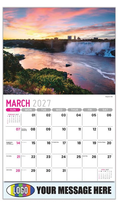 2027 Business Promotional Calendar - Scenes of New York - Niagara Falls - March
