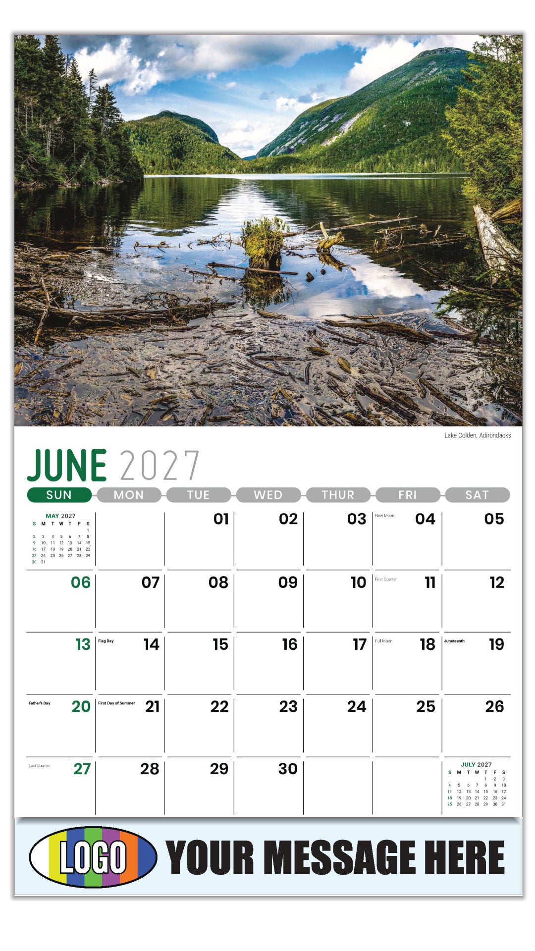 2027 Business Advertising Calendar - Scenes of New York - Lake Colden, Adirondacks - June