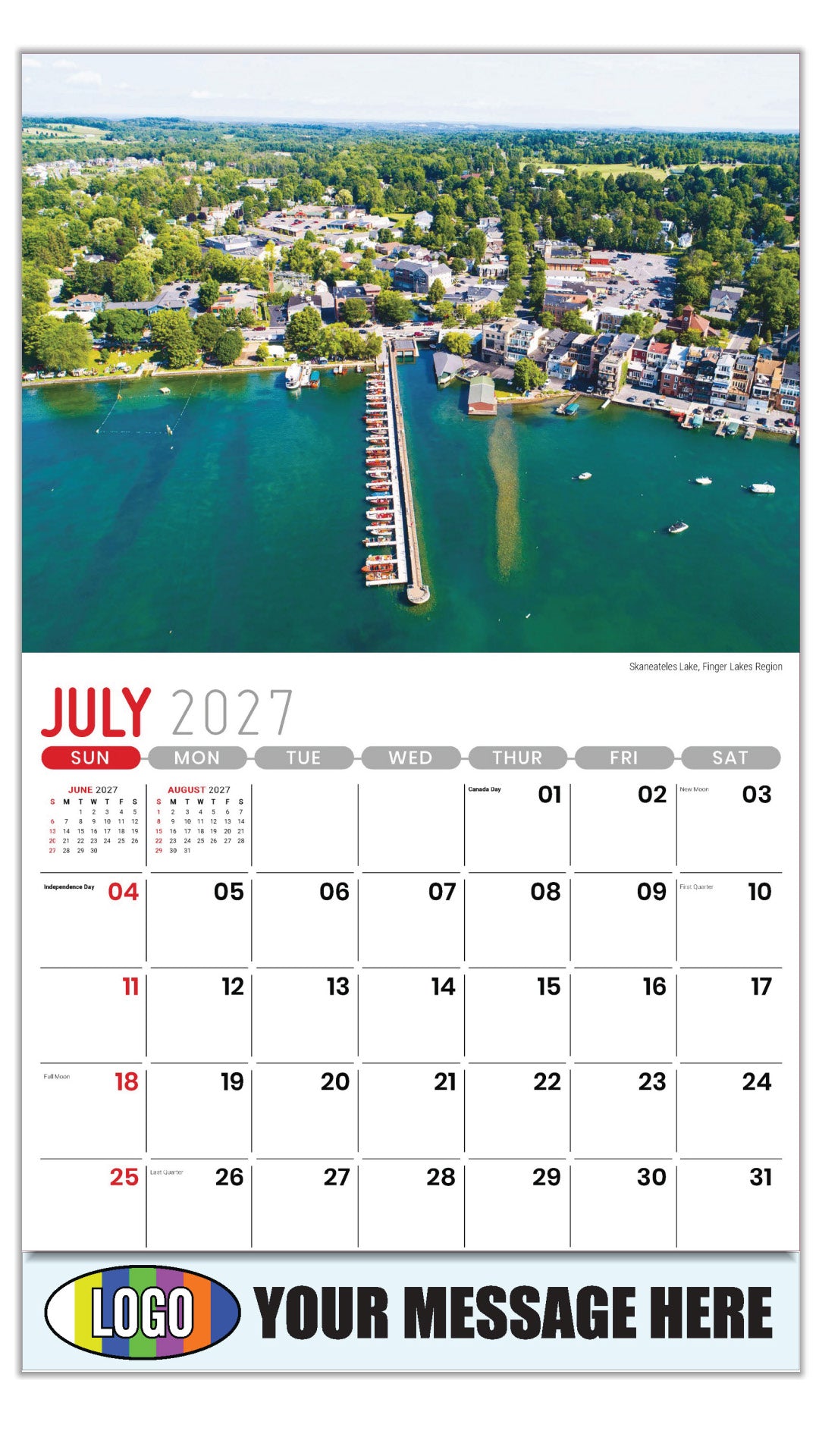 2027 Business Promo Calendar - Scenes of New York - Skaneateles Lake, Finger Lakes Region - July