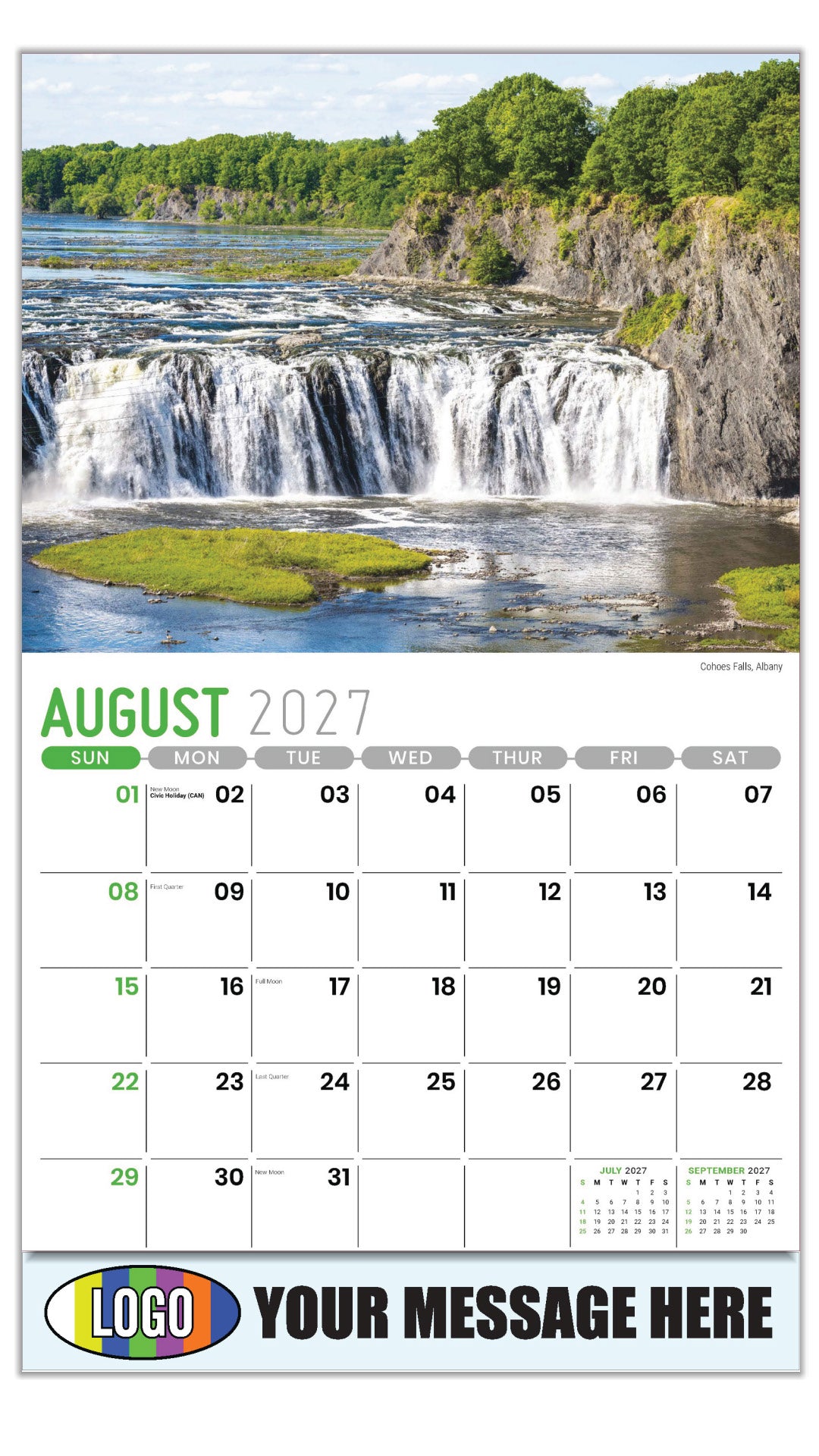 2027 Business Promo Calendar - Scenes of New York - Cohoes Falls, Albany - August