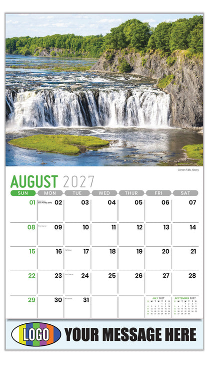 2027 Business Promo Calendar - Scenes of New York - Cohoes Falls, Albany - August