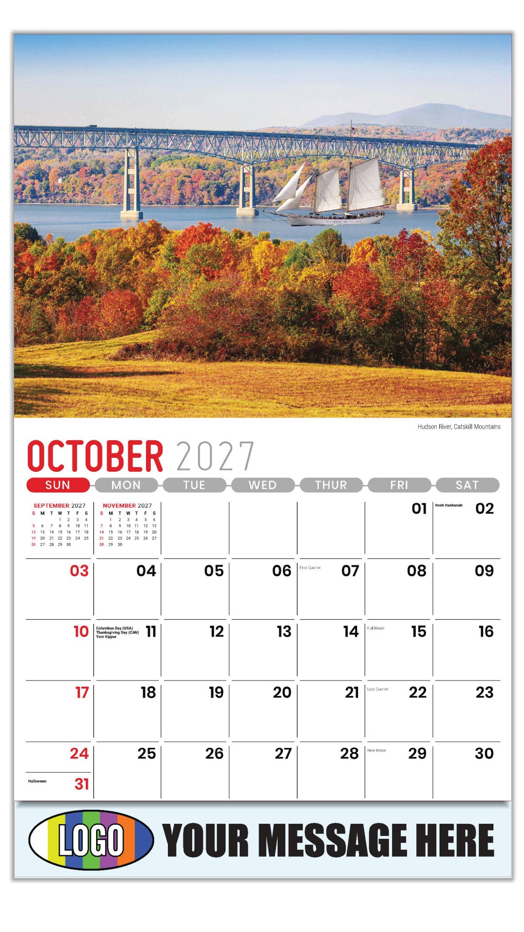2027 Business Promotion Calendar - Scenes of New York - Hudson River, Catskill Mountains - October