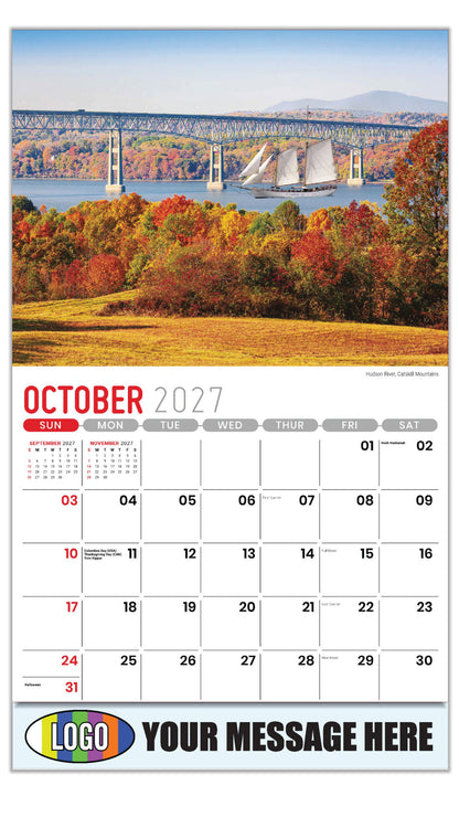 2027 Business Promotion Calendar - Scenes of New York - Hudson River, Catskill Mountains - October