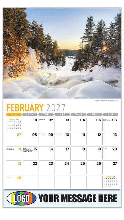 2027 Business Promotional Calendar - Scenes of Ontario - Ragged Falls, Algonquin Provincial Park - February