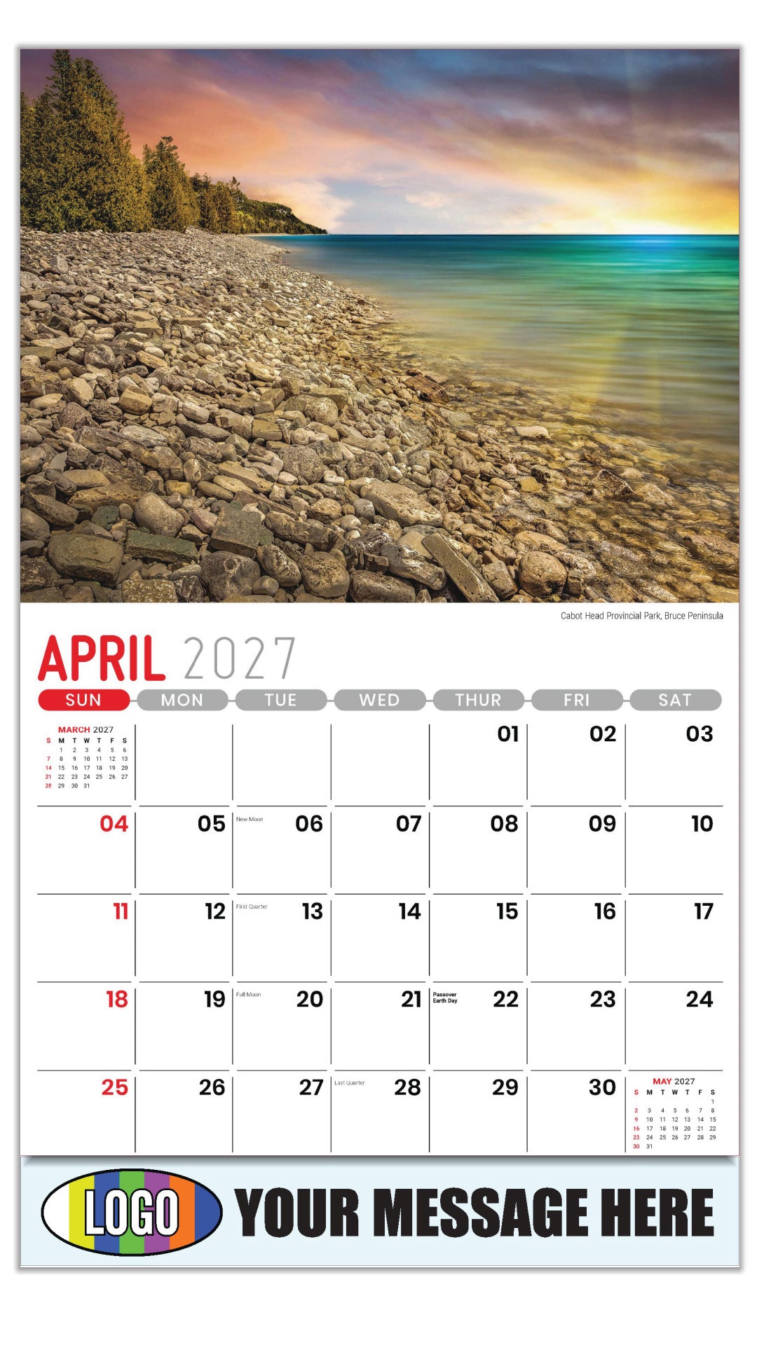 2027 Business Advertising Calendar - Scenes of Ontario - Cabot Head Provincial Park, Bruce Peninsula - April
