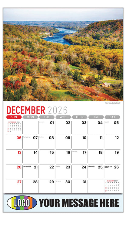 2027 Business Promotional Calendar - Scenes of Pennsylvania - New Hope, Bucks County - December_a