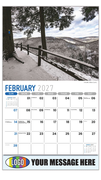2027 Business Promotional Calendar - Scenes of Pennsylvania - Forksville , Sullivan County - February