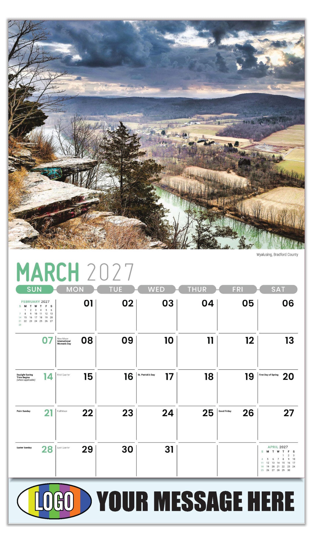 2027 Business Promotional Calendar - Scenes of Pennsylvania - Wyalusing, Bradford County  - March