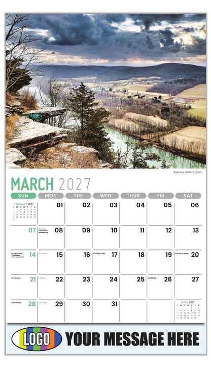 2027 Business Promotional Calendar - Scenes of Pennsylvania - Wyalusing, Bradford County  - March