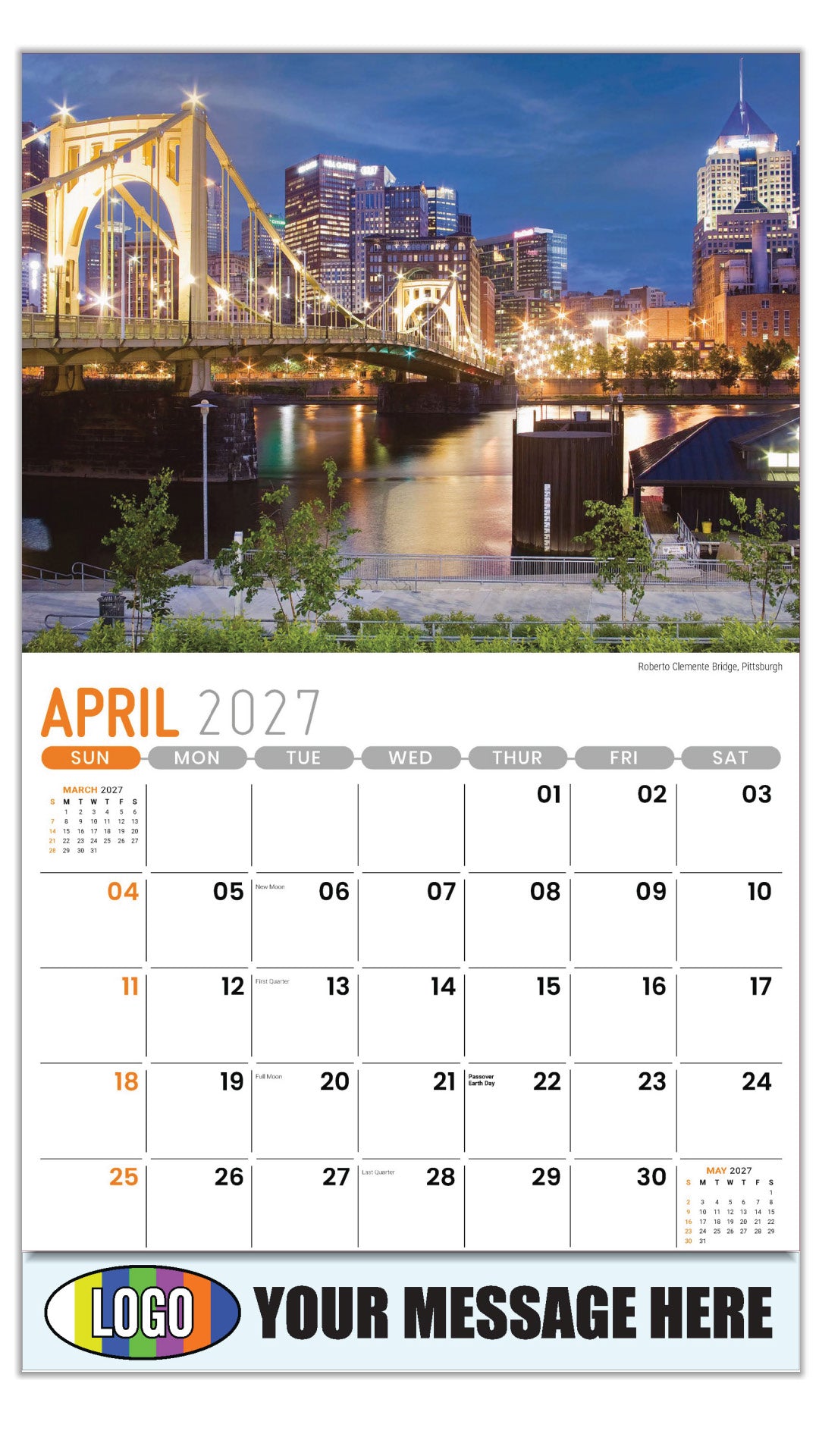 2027 Business Advertising Calendar - Scenes of Pennsylvania - Roberto Clemente Bridge, Pittsburgh - April