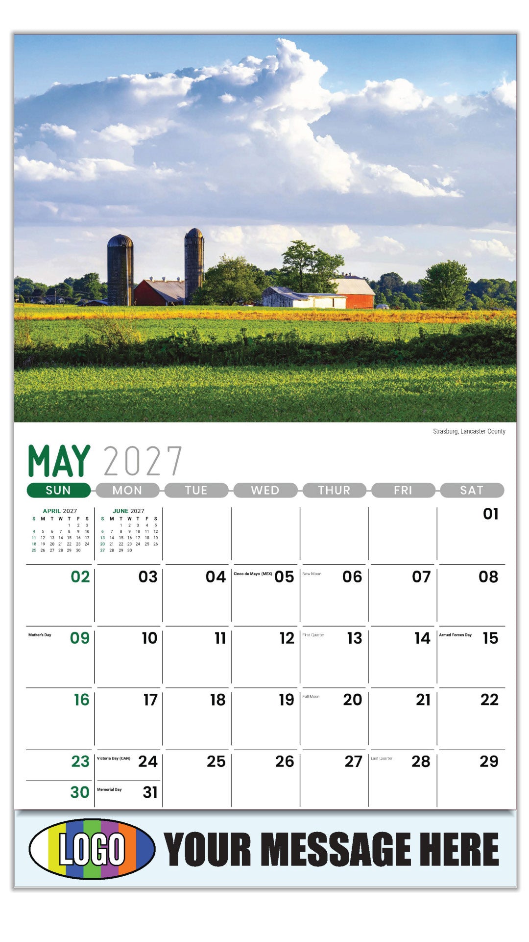 2027 Business Advertising Calendar - Scenes of Pennsylvania - Strasburg, Lancaster County - May