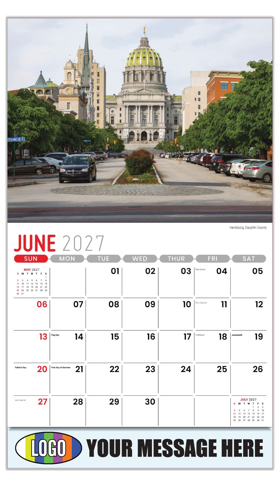 2027 Business Advertising Calendar - Scenes of Pennsylvania - Harrisburg, Dauphin County - June