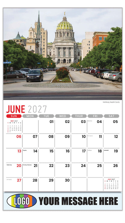 2027 Business Advertising Calendar - Scenes of Pennsylvania - Harrisburg, Dauphin County - June