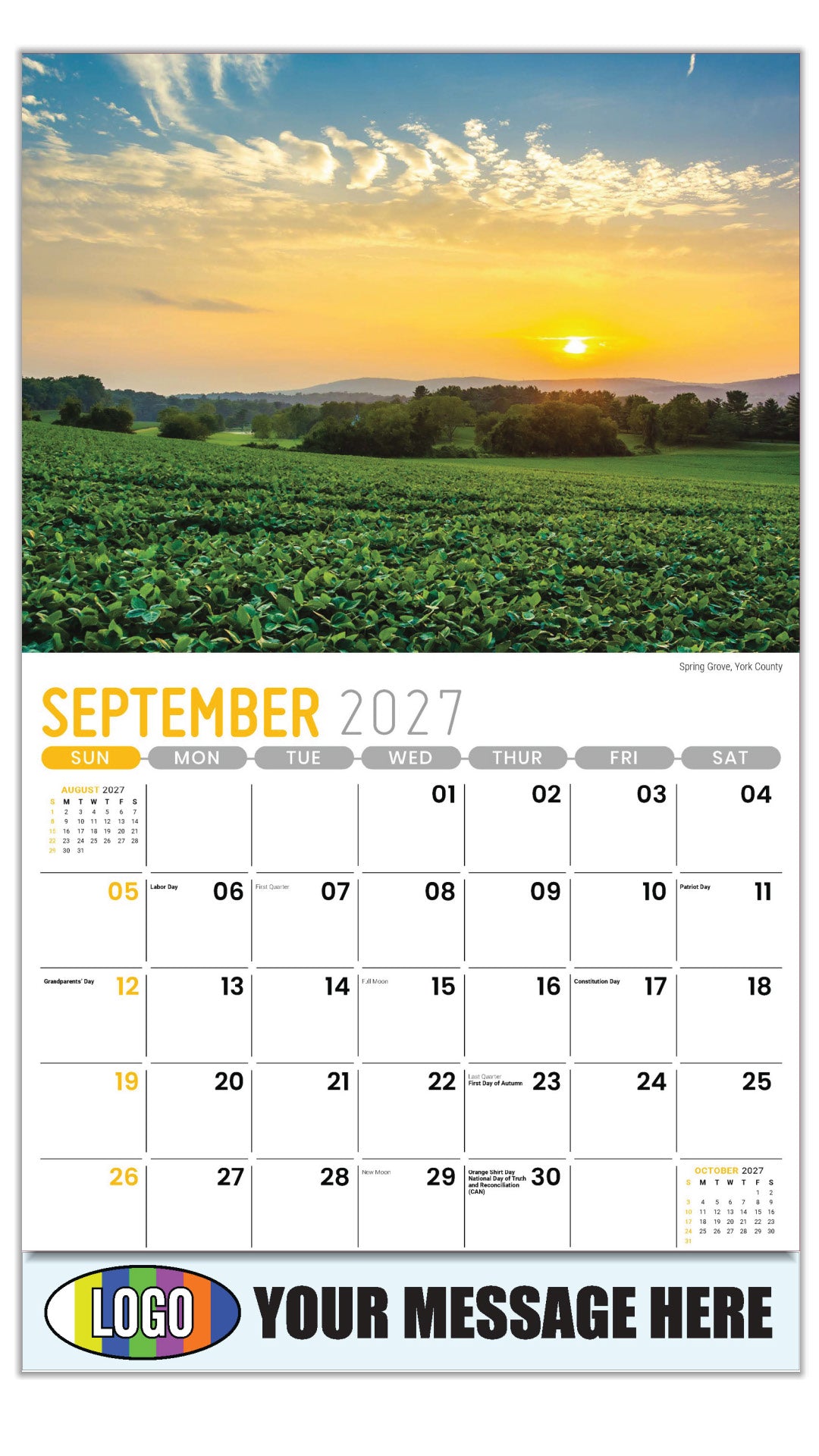 2027 Business Promo Calendar - Scenes of Pennsylvania - Spring Grove, York County - September