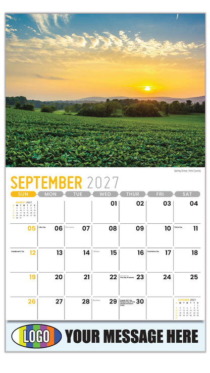 2027 Business Promo Calendar - Scenes of Pennsylvania - Spring Grove, York County - September