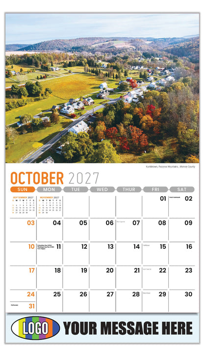 2027 Business Promotion Calendar - Scenes of Pennsylvania - Kunkletown, Poconos Mountains , Monroe County - October