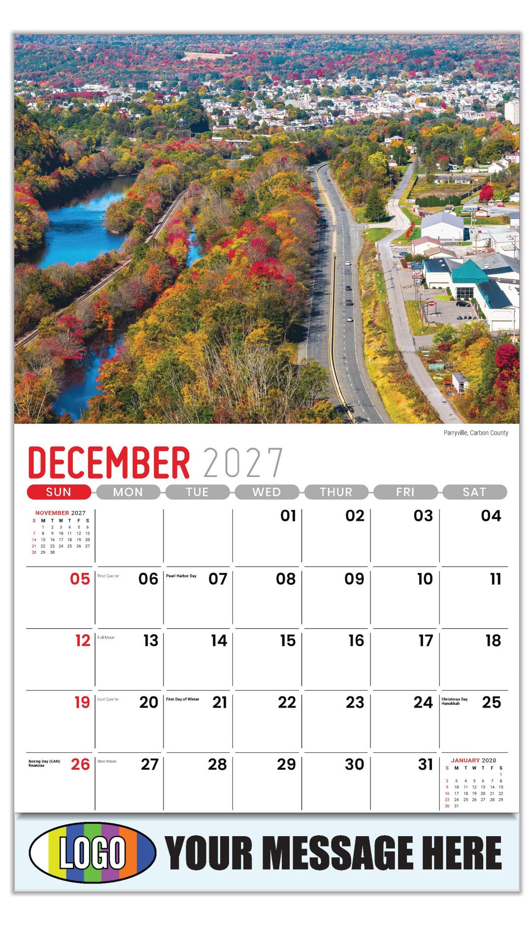 2027 Business Promotion Calendar - Scenes of Pennsylvania - Parryville, Carbon County - December