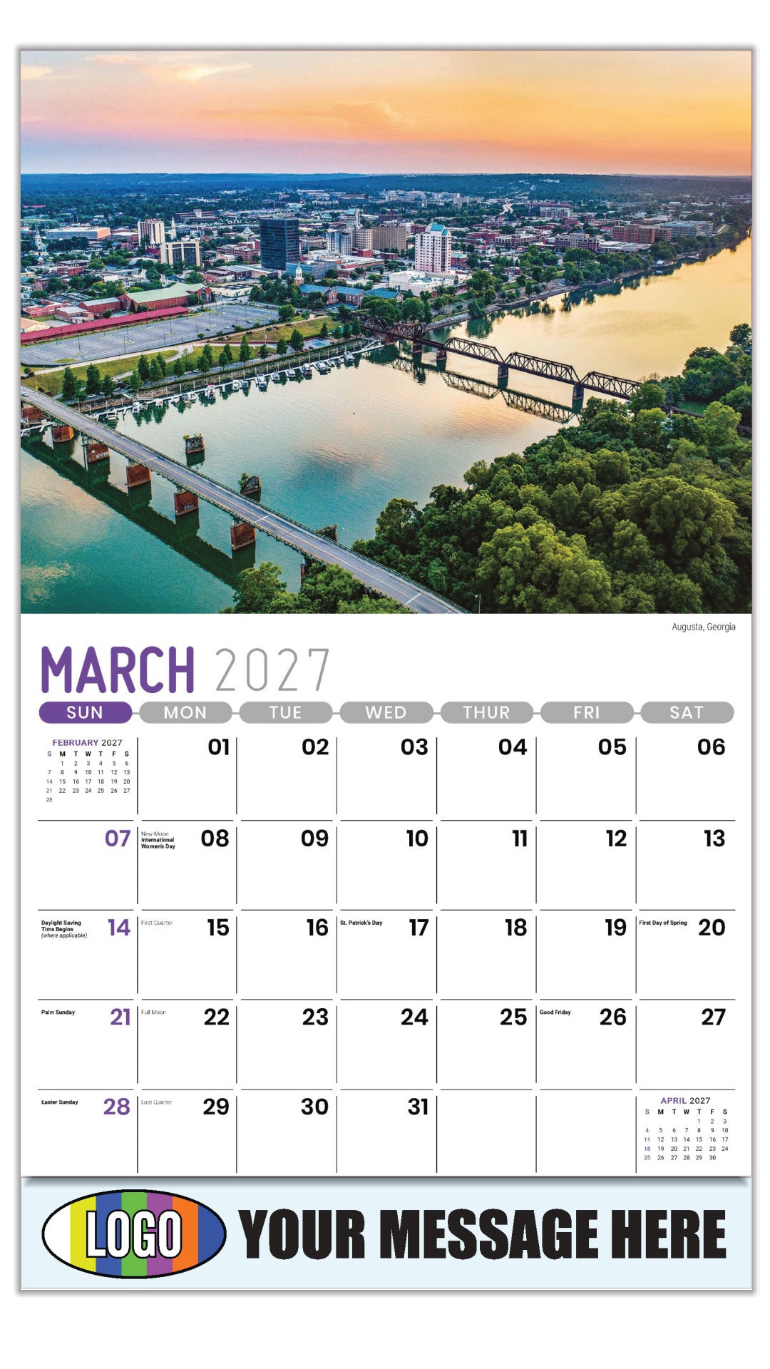 2027 Business Promotional Calendar - Scenes of Southeast USA - Augusta, Georgia  - March