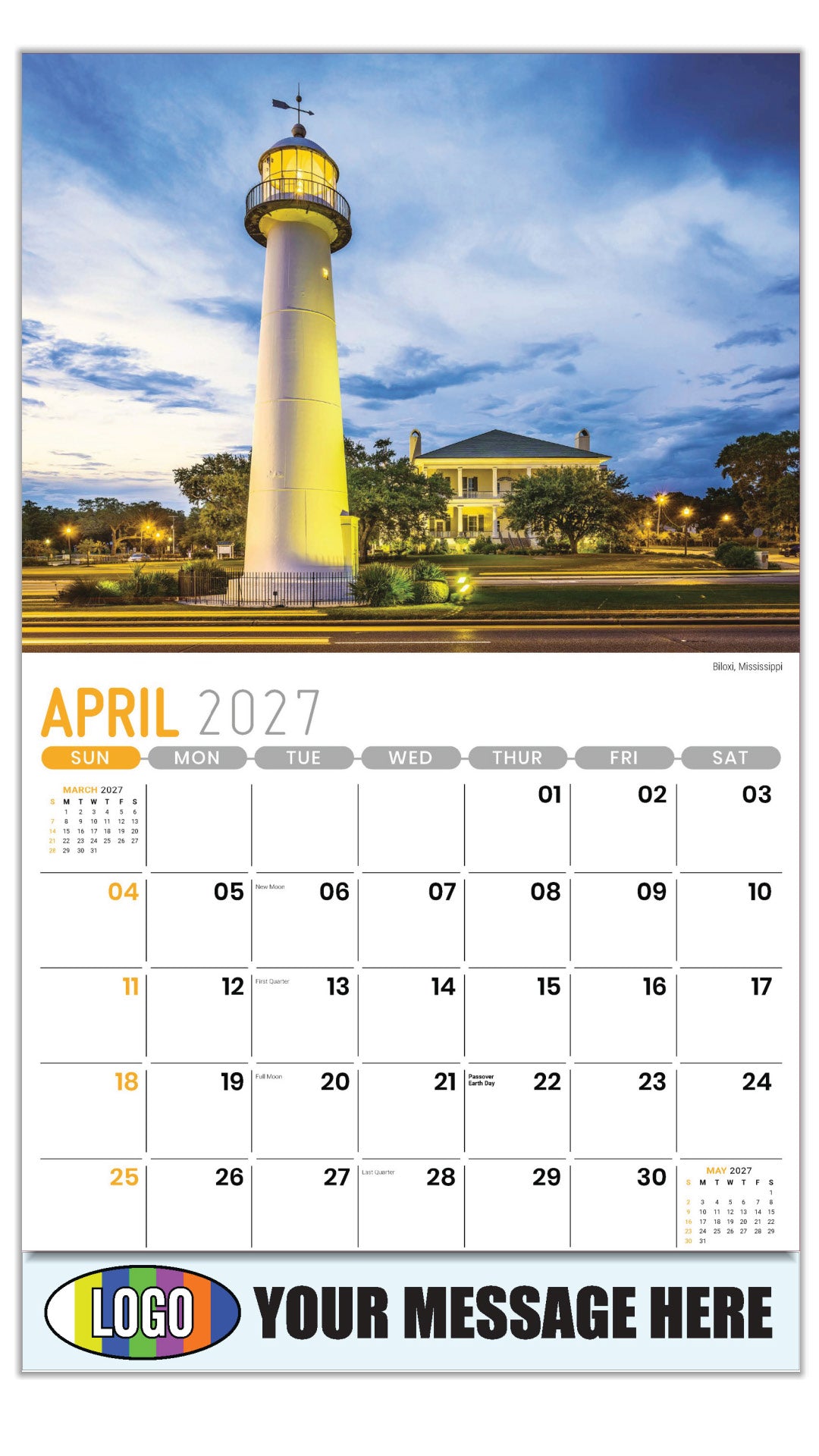 2027 Business Advertising Calendar - Scenes of Southeast USA - Biloxi, Mississippi  - April
