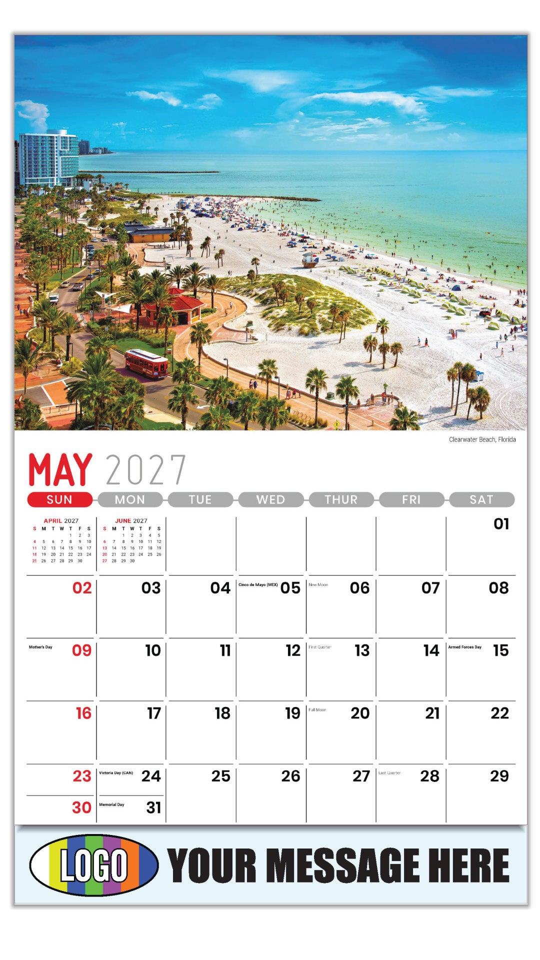 2027 Business Advertising Calendar - Scenes of Southeast USA - Clearwater Beach, Florida - May