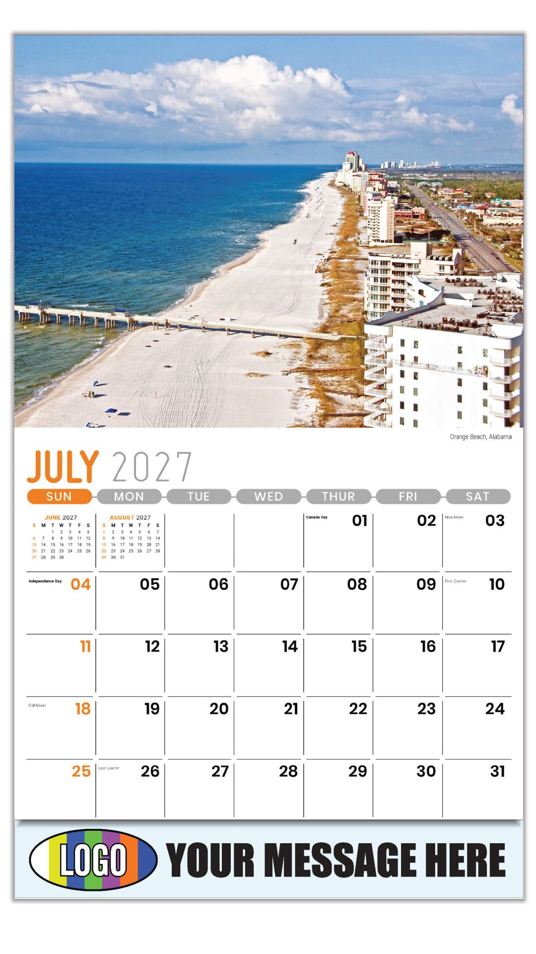2027 Business Promo Calendar - Scenes of Southeast USA - Orange Beach, Alabama - July