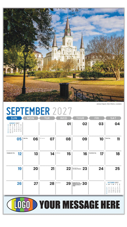 2027 Business Promo Calendar - Scenes of Southeast USA - Jackson Square, New Orleans, Louisiana  - September