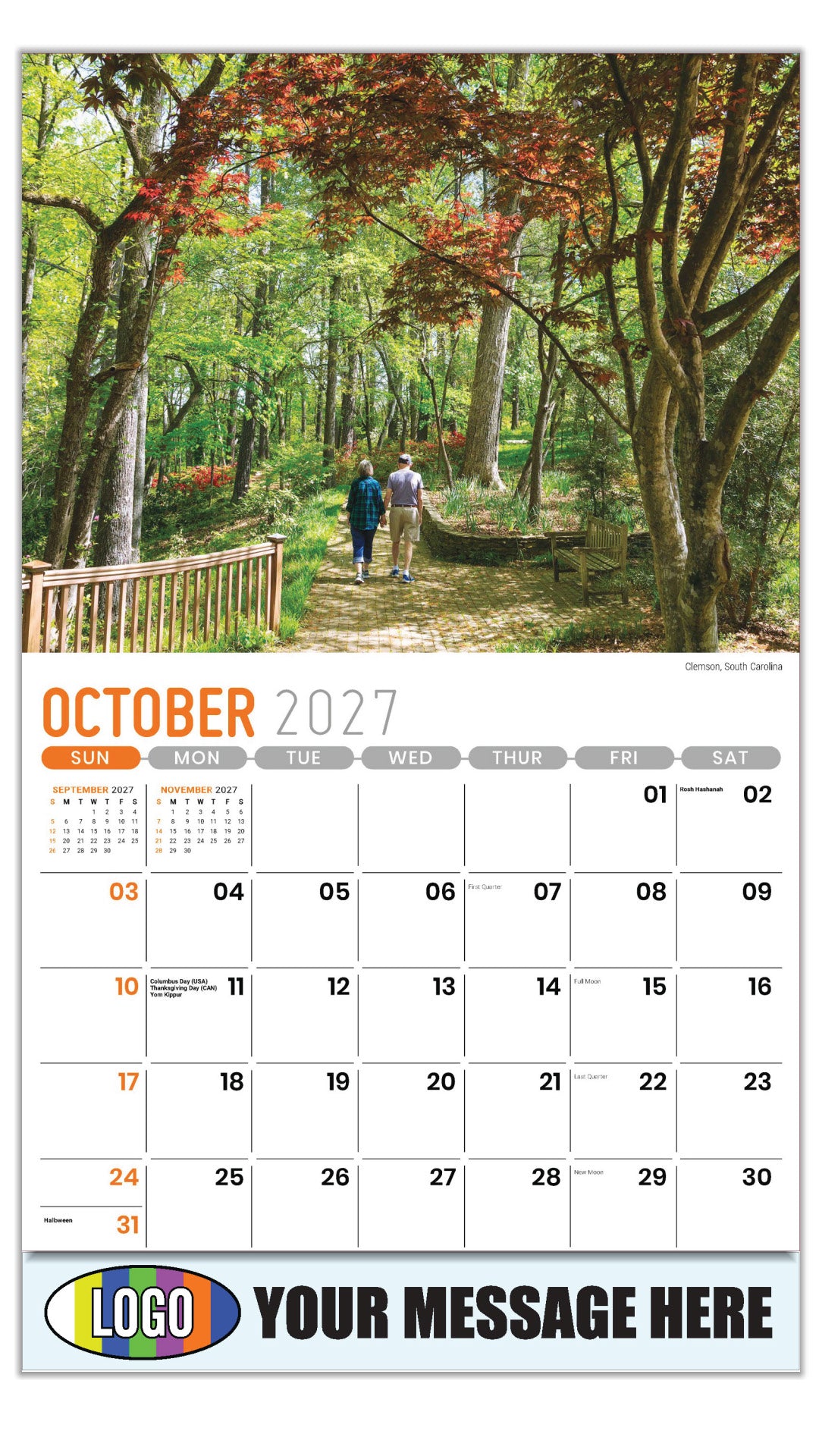 2027 Business Promotion Calendar - Scenes of Southeast USA - Clemson, South Carolina - October