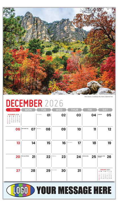 2027 Business Promotional Calendar - Scenes of Texas - Pine Canyon, Guadalupe Mountains National Park - December_a