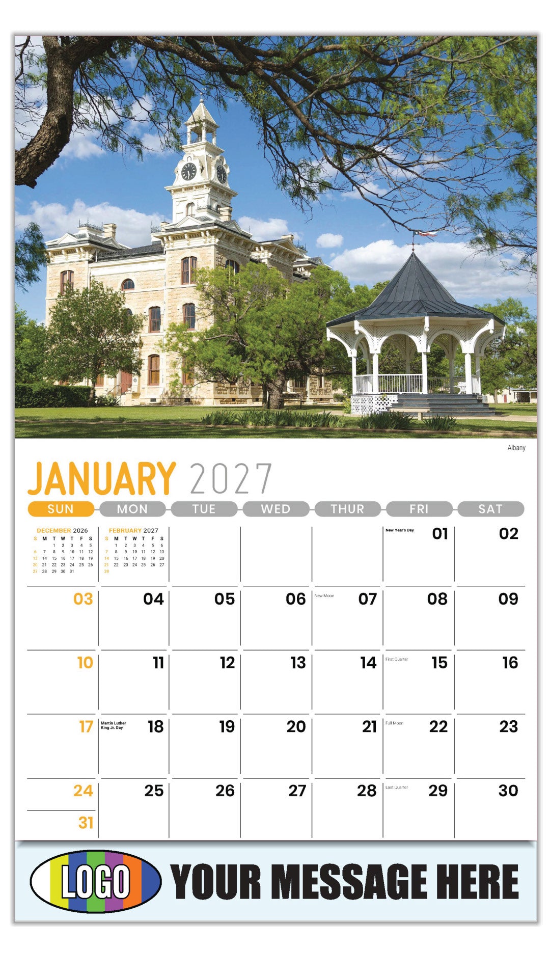 2027 Business Promotional Calendar - Scenes of Texas - Albany - January