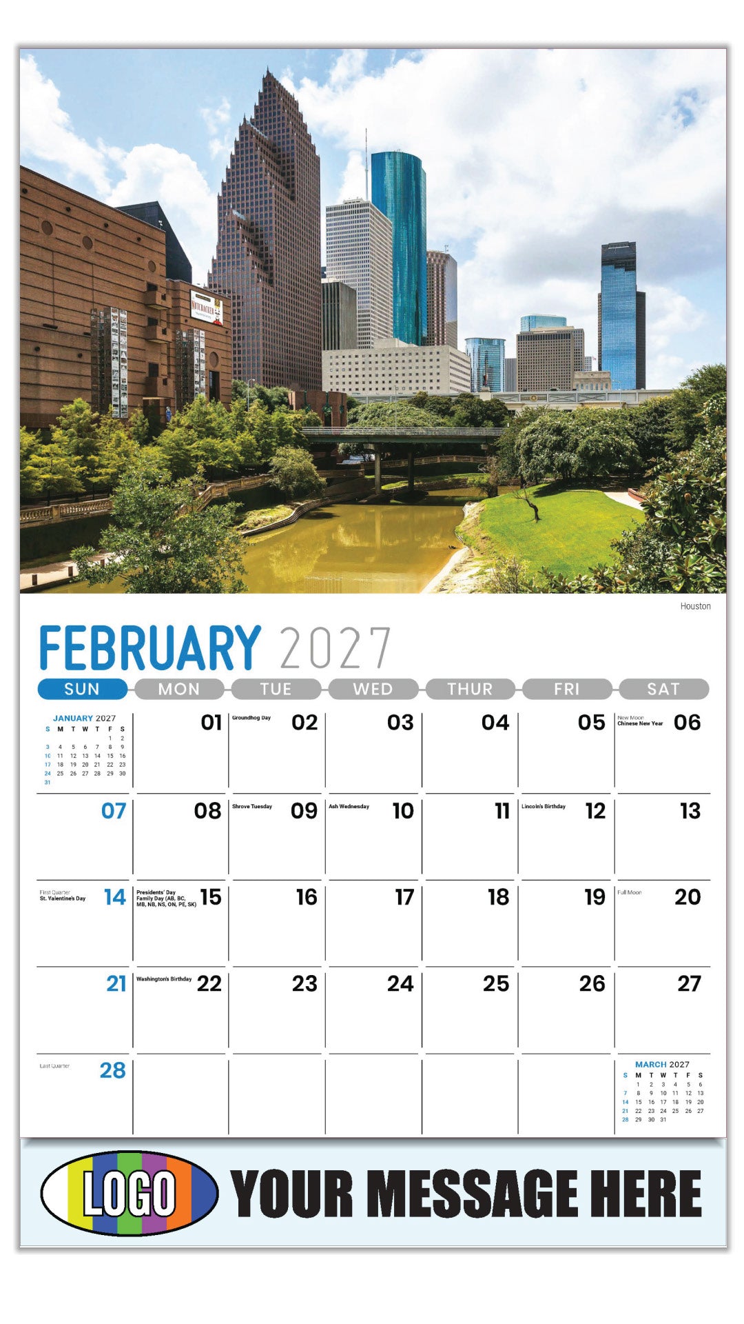 2027 Business Promotional Calendar - Scenes of Texas - Houston - February