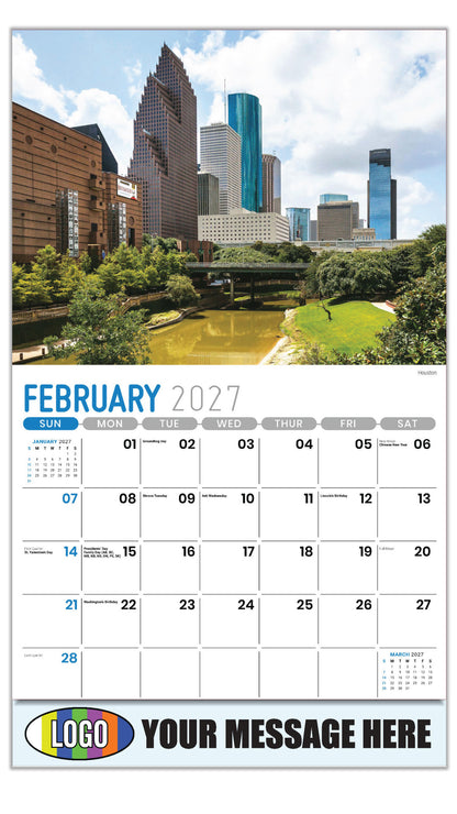 2027 Business Promotional Calendar - Scenes of Texas - Houston - February