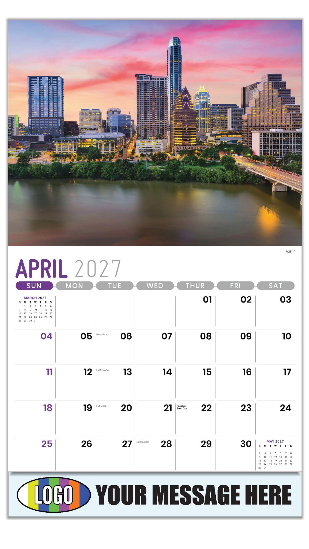 2027 Business Advertising Calendar - Scenes of Texas - Austin - April