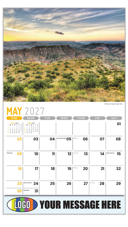 2027 Business Advertising Calendar - Scenes of Texas - Palo Duro Canyon State Park - May